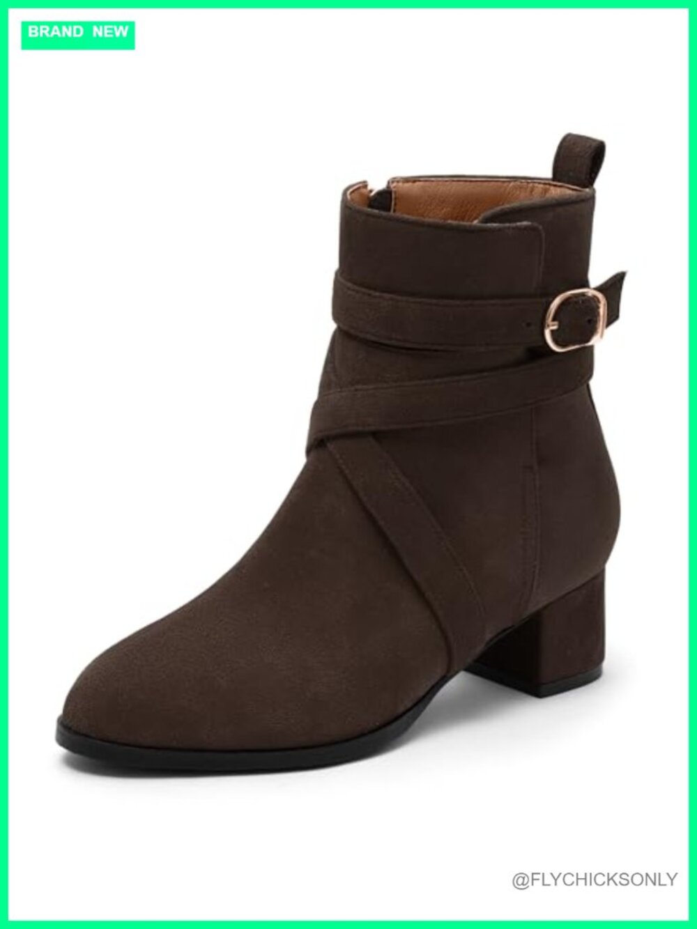 Womens Ankle Boots Chunky Block Heel Suede Booties Buckle Casual